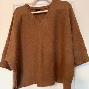 Halogen Tan V-Neck Sweater with Cropped Sleeves Sz L